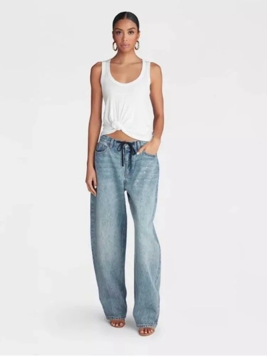 KBB Kahlana Denim - KBB by Kahlana The Lynnox Wide Leg Drawstring Jeans Wash Blue Size 6 NWT